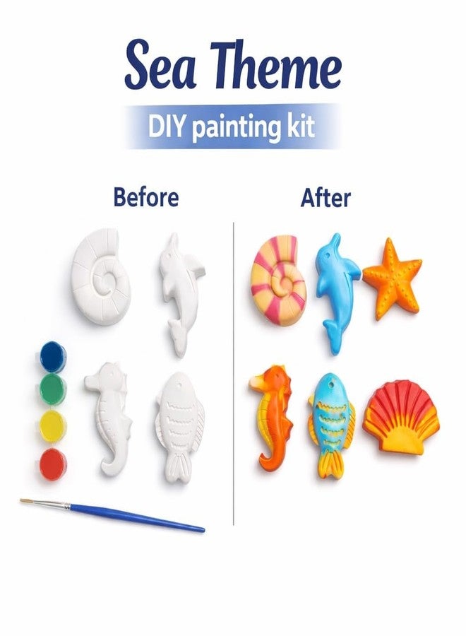 TADRUP DIY Paint Your Own Sea Creations Kit for Kids, Ocean Theme Art and Craft Creativity Set with 6 Figurines and Paints - Image 2