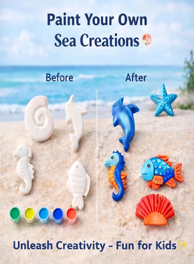 TADRUP DIY Paint Your Own Sea Creations Kit for Kids, Ocean Theme Art and Craft Creativity Set with 6 Figurines and Paints - Image 3