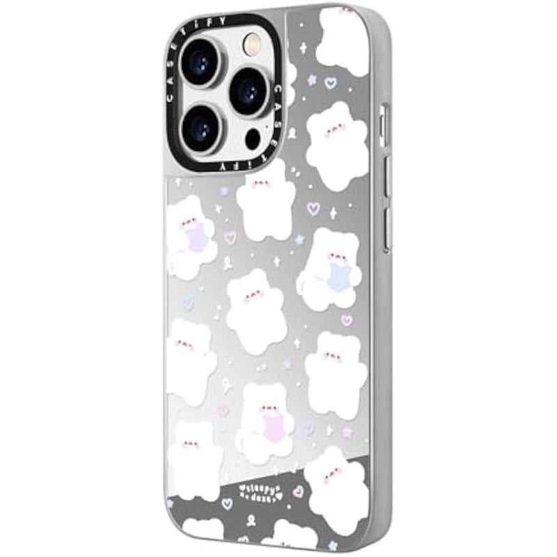 Casetify Mirror Case for iPhone 14 Pro Compatible with Magsafe - Mochi Doodles by sleepydaze - Silver on Silver - Image 5