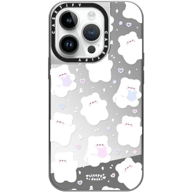 Casetify Mirror Case for iPhone 14 Pro Compatible with Magsafe - Mochi Doodles by sleepydaze - Silver on Silver - Image 1