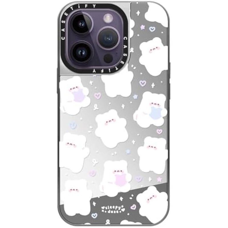 Casetify Mirror Case for iPhone 14 Pro Compatible with Magsafe - Mochi Doodles by sleepydaze - Silver on Silver - Image 2