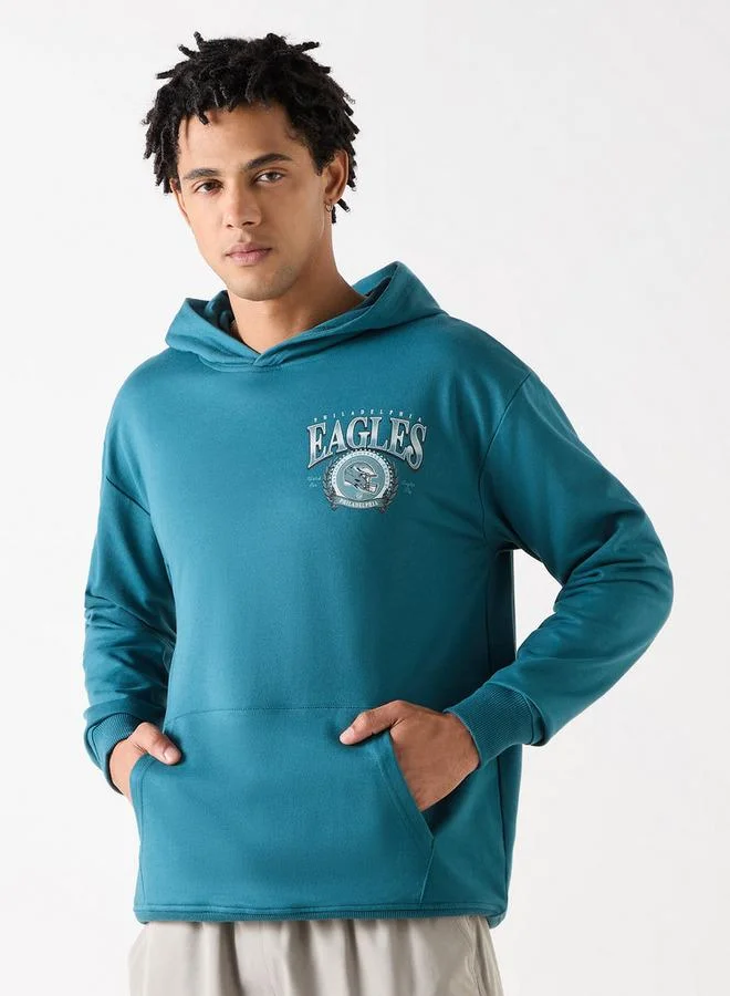Eagles Print Oversized Hoodie with Long Sleeves