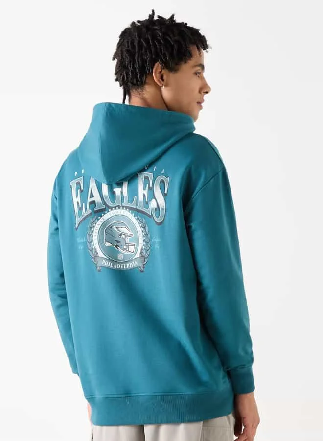 SP Characters Eagles Print Oversized Hoodie with Long Sleeves