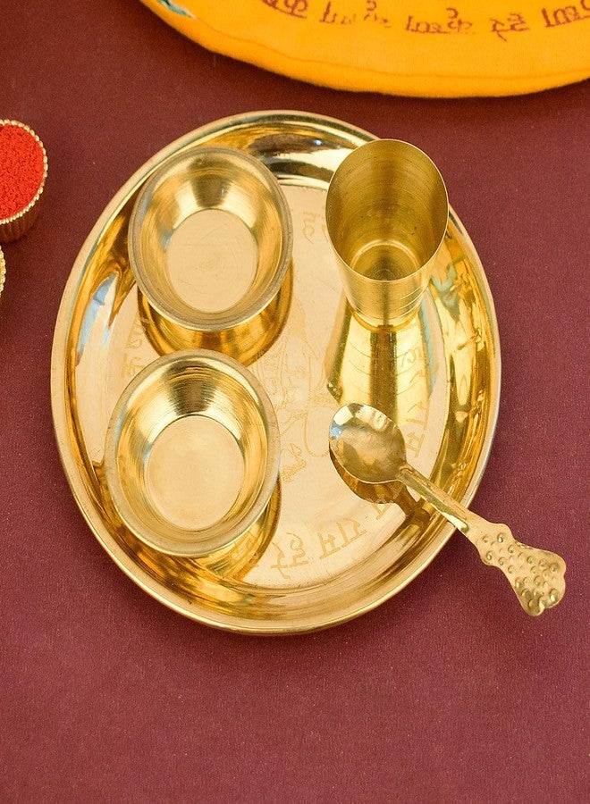 SATVIK STORE طقم صواني لادو جوبال النحاسية من ساتفيك (5.5-6 بوصة) مكون من 4 قطع - نقش كانها بارز، أحجام متعددة، طبق بوجا خفيف الوزن للطقوس والاحتفالات - Image 2