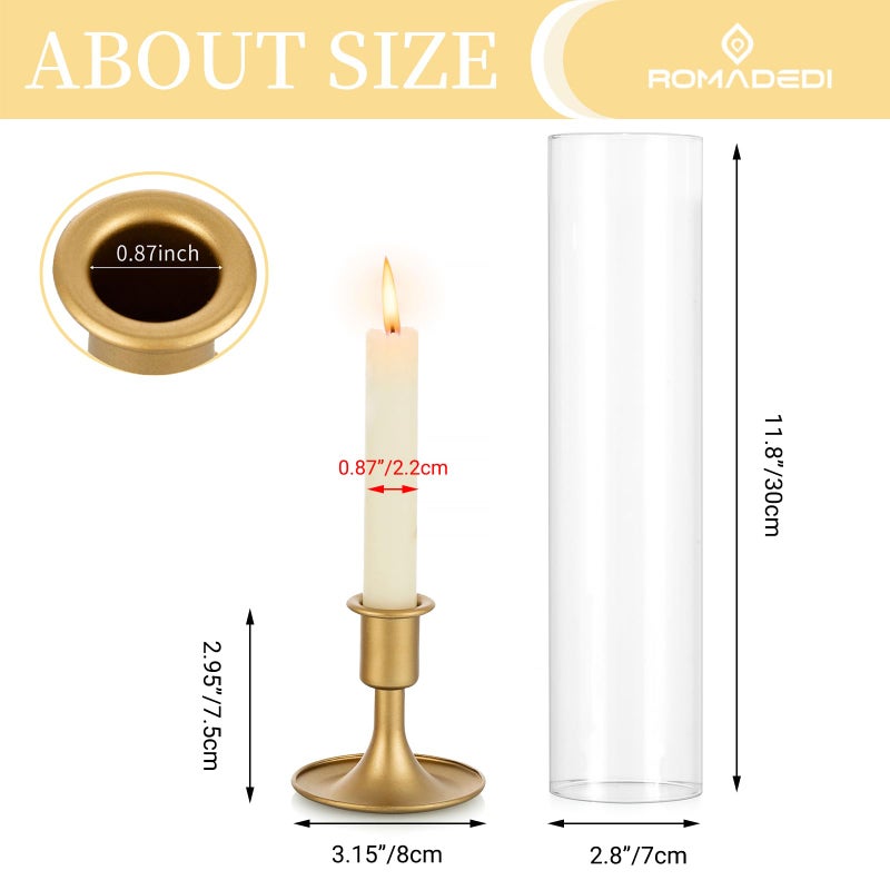 Romadedi Hurricane Candlestick Holders Gold - 10 Pcs Taper Candle Holders Bulk Tall Clear Glass Cylinder for Wedding Table Centerpieces Party Decor Birthday Christmas Home Decorations - Image 5