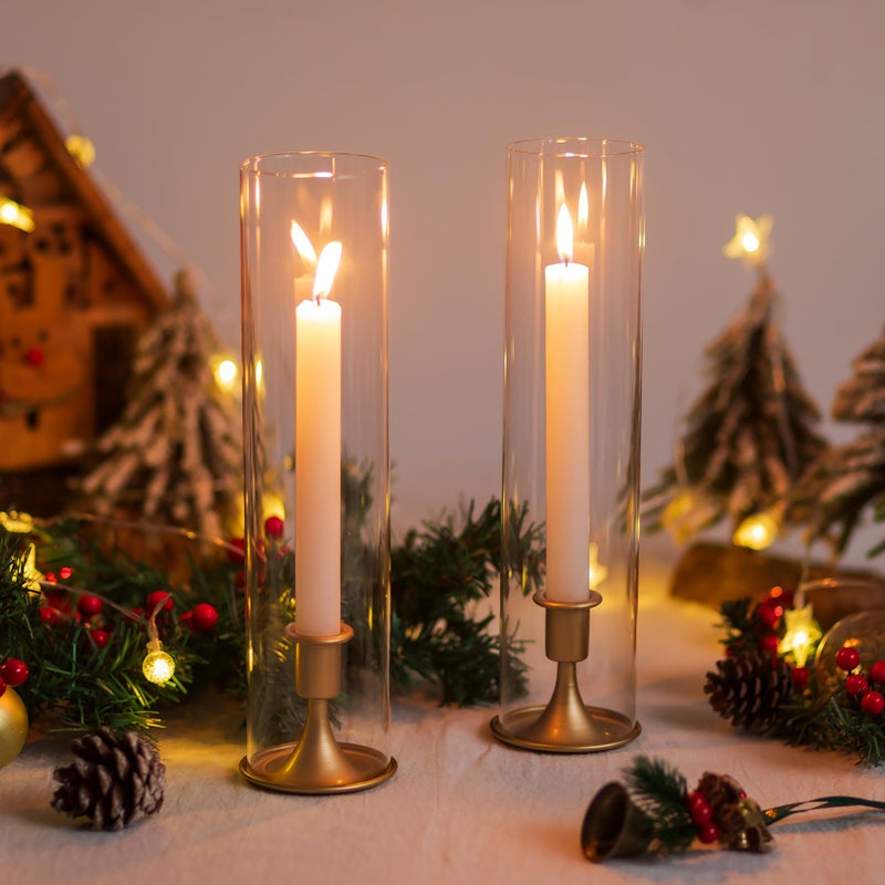 Romadedi Hurricane Candlestick Holders Gold - 10 Pcs Taper Candle Holders Bulk Tall Clear Glass Cylinder for Wedding Table Centerpieces Party Decor Birthday Christmas Home Decorations - Image 2