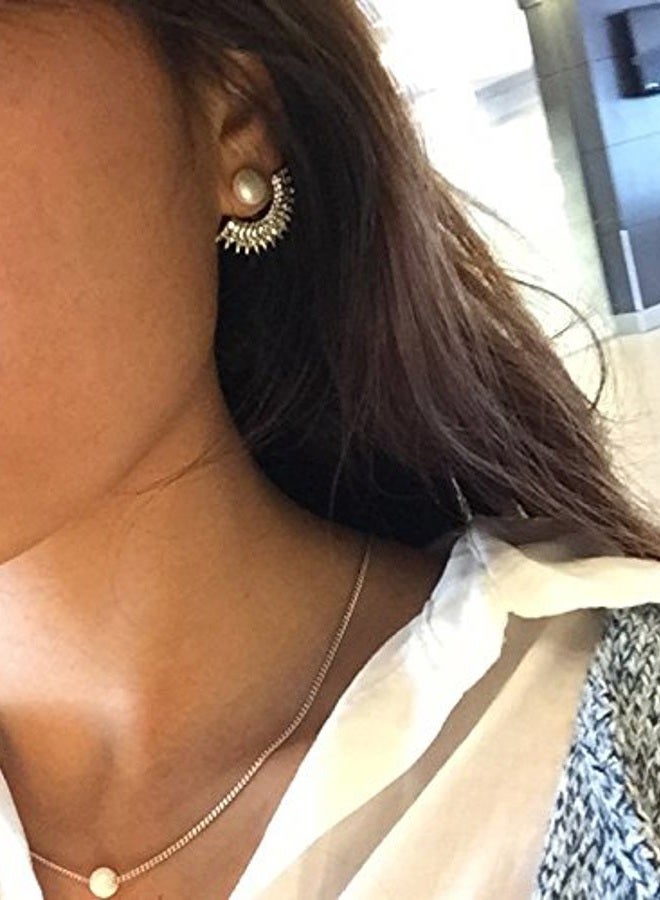 Lemon Grass 5mm Pearl Stud Front-Back Micropave Jacket Earrings 14K Rose Gold Plated - Image 5