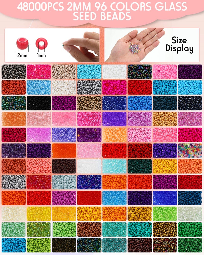 Jexine Bead Loom Kit for Adults 48000 Pcs Beading Loom Supplies with 96 Color 2 mm Glass Seed Bead Bracelets Christmas Jewelry Earring Making Tools Gifts for Girls DIY Craft - Image 3