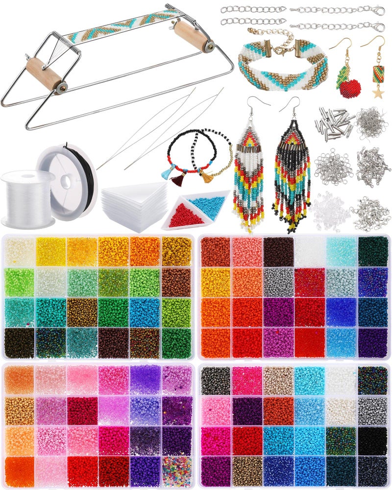 Jexine Bead Loom Kit for Adults 48000 Pcs Beading Loom Supplies with 96 Color 2 mm Glass Seed Bead Bracelets Christmas Jewelry Earring Making Tools Gifts for Girls DIY Craft - Image 1