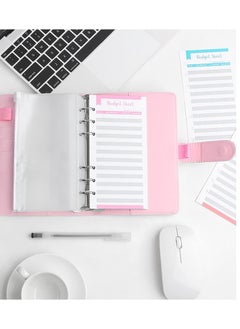 SYOSI A6 Cash Envelopes Budget Binder,6 Ring Leather Notebook Binder Cover Binder Money Organizer Zippe Pockets,12pcs Expense Budget Sheets, 2pcs Letter Sticker Labels, Saving Cash Envelopes System (Pink)  - Image 3