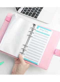 SYOSI A6 Cash Envelopes Budget Binder,6 Ring Leather Notebook Binder Cover Binder Money Organizer Zippe Pockets,12pcs Expense Budget Sheets, 2pcs Letter Sticker Labels, Saving Cash Envelopes System (Pink)  - Image 4