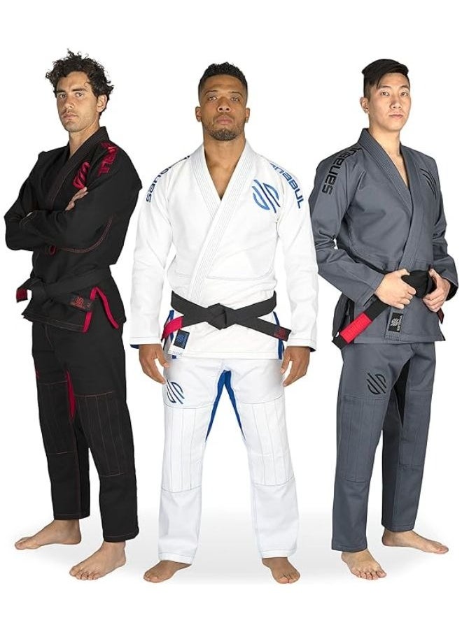 Sanabul  Essential BJJ Gi for Men | Brazilian Jiu Jitsu Gi BJJ | Lightweight, Preshrunk Cotton Fabric | IBJJF Approved White 