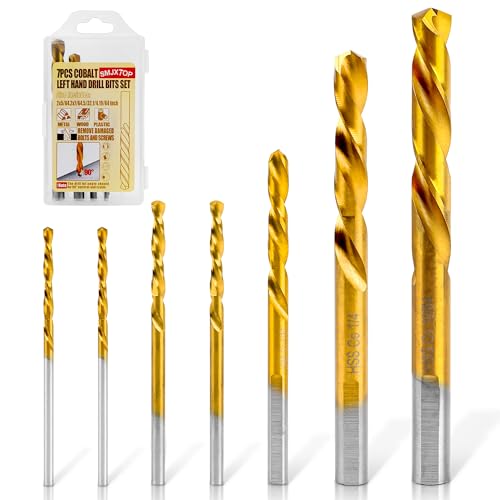 SMJXTOP 7PCS M35 Cobalt Left Hand Drill Bits Set for Removing Broken Stubs, Bolts and Screws, Reverse Twist Drill Bits, 5/64",7/64",5/32",1/4",19/64" - Image 1