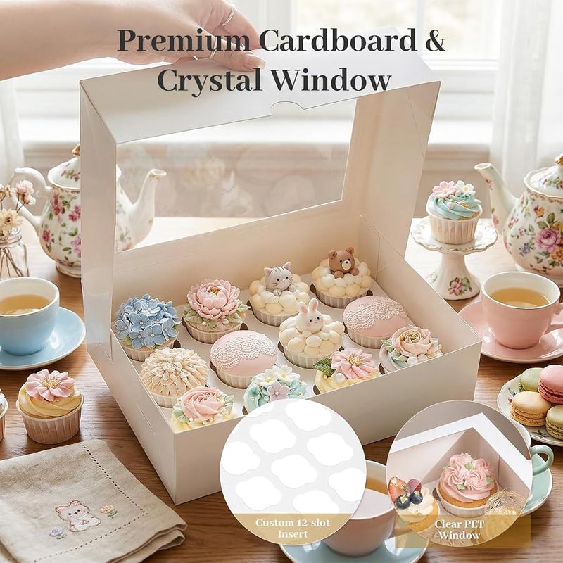 VGoodall 6PCS White Cupcake Boxes, Cupcake Container 12 Count with Window Bakery Boxes Holding 72 Cupcakes Pastry Box for Birthday Holiday Party Bakery Supplies - Image 3