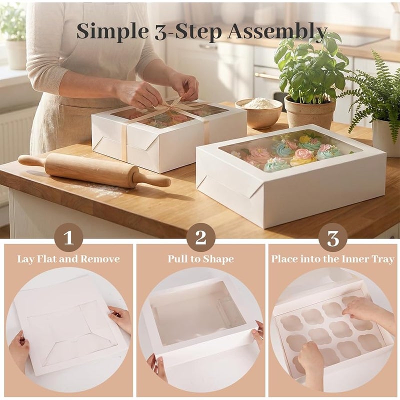 VGoodall 6PCS White Cupcake Boxes, Cupcake Container 12 Count with Window Bakery Boxes Holding 72 Cupcakes Pastry Box for Birthday Holiday Party Bakery Supplies - Image 4