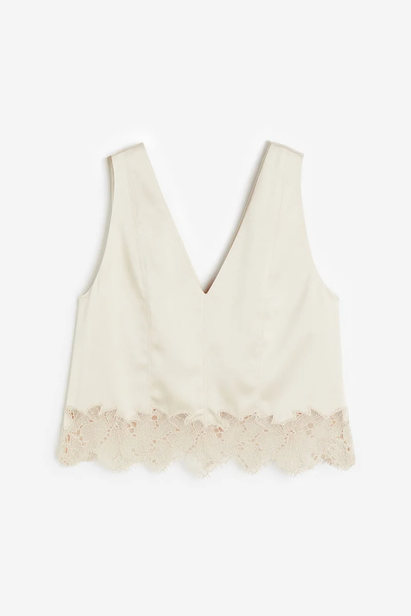 اتش اند ام V-Neck Lace Hem Crop Top