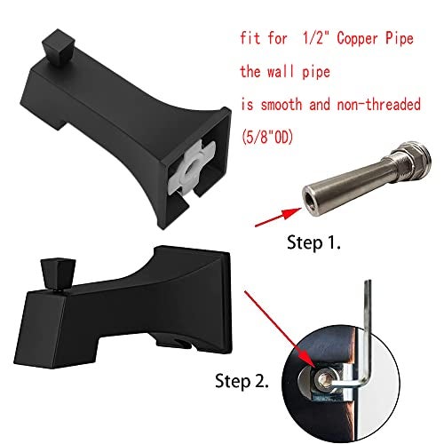 Weirun Bathtub Faucet Tub Spout Shower System Faucet Set Replacement Part Bathroom Extra Long Bath Tub Water Outlet Spout Square Slip-On Diverter for 1/2 inch Copper Tube Matte Black - Image 2