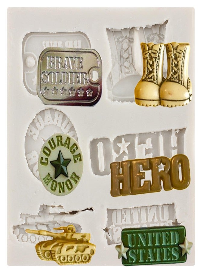 QDMOLDS Soldier Hero Army Tank Silicone Mold Army Boots Badge Fondant Molds for Cake Decorating Cupcake Topper Candy Chocolate Polymer Clay Gum Paste - Image 1