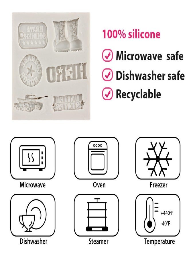 QDMOLDS Soldier Hero Army Tank Silicone Mold Army Boots Badge Fondant Molds for Cake Decorating Cupcake Topper Candy Chocolate Polymer Clay Gum Paste - Image 3