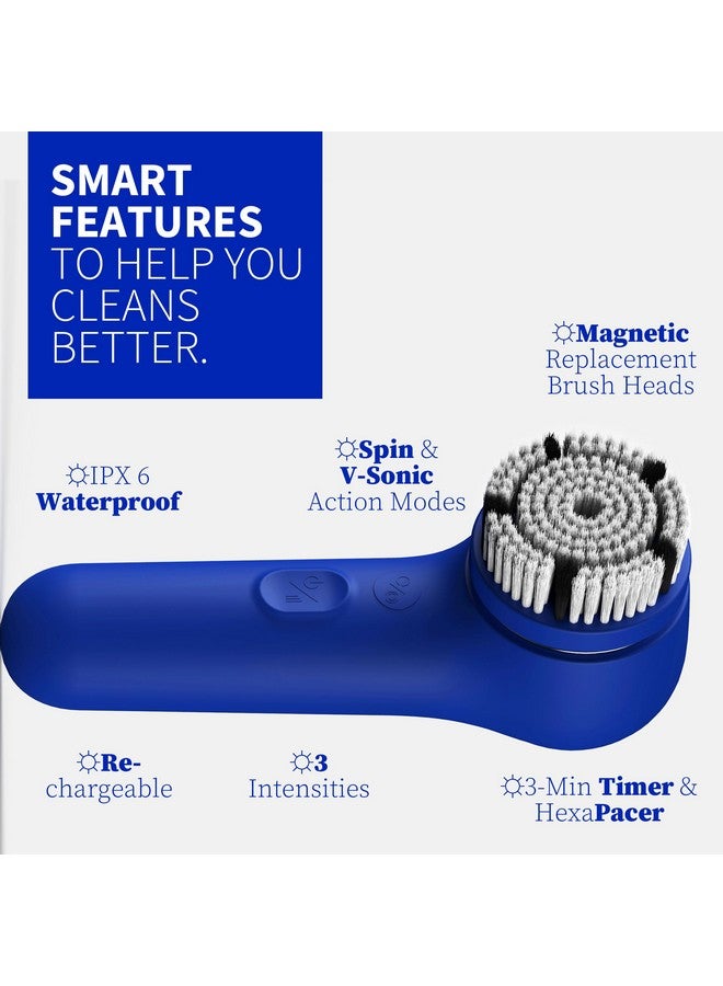 NågraCoola V-Sonic Face Scrubber, Någracoola 3.0 Facial Cleansing Brush, Waterproof & Rechargeable Face Scrub Brush For Men & Women With 3 Brushes, 3 Intensities, 2 Action Modes - Blue  - Image 3