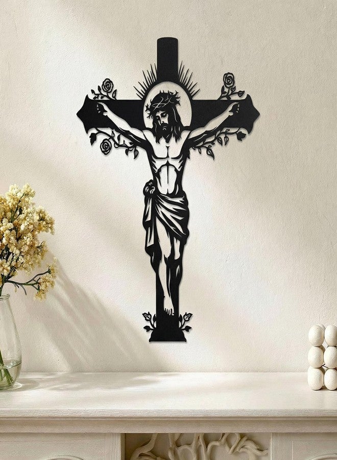 FANTAART Black Metal Jesus Cross Wall Decor, 15''x12'' Crucifix Gifts Blessed for Mother's Day Women Grandma Friends,Modern Farmhouse Wall Sculpture Christian Housewarming Decoration for Entryway Bedroom Living Room Church Home Office Indoor Outdoor (Black Jesus) - Image 1