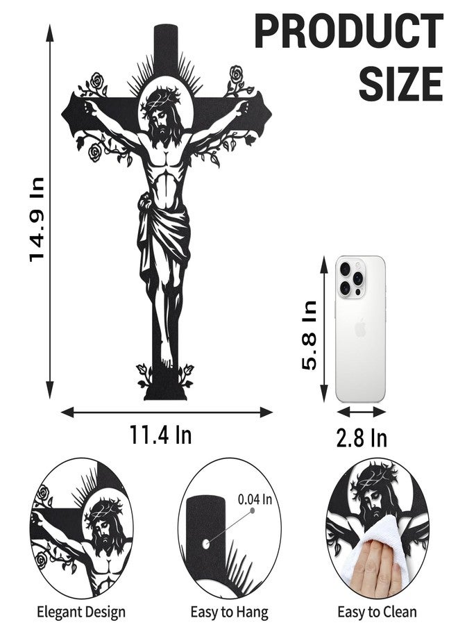 FANTAART Black Metal Jesus Cross Wall Decor, 15''x12'' Crucifix Gifts Blessed for Mother's Day Women Grandma Friends,Modern Farmhouse Wall Sculpture Christian Housewarming Decoration for Entryway Bedroom Living Room Church Home Office Indoor Outdoor (Black Jesus) - Image 2