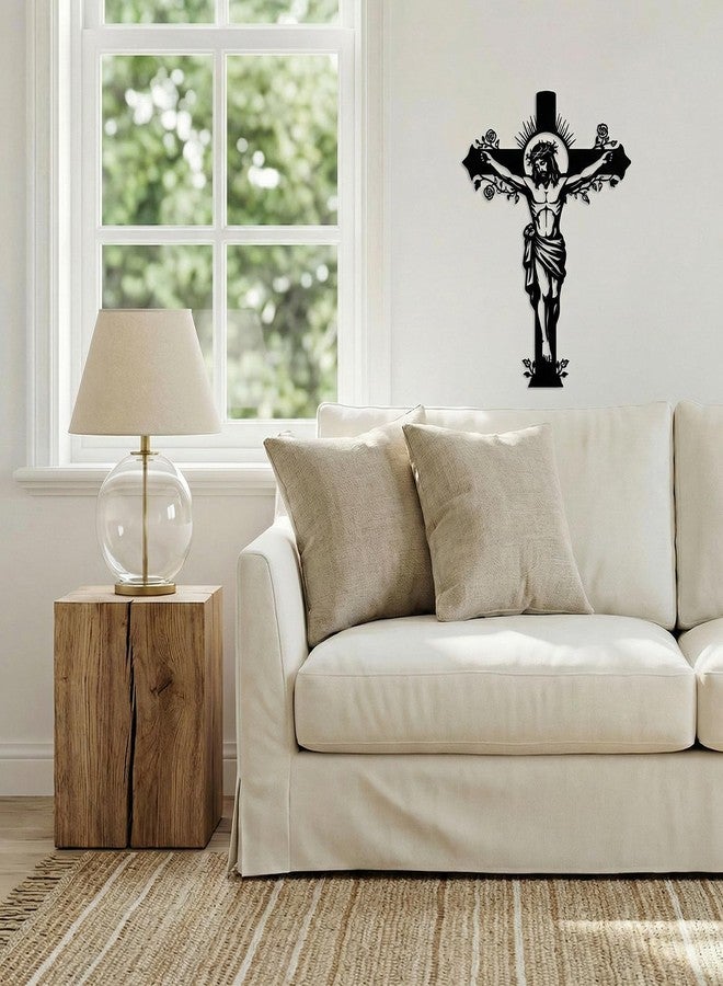 FANTAART Black Metal Jesus Cross Wall Decor, 15''x12'' Crucifix Gifts Blessed for Mother's Day Women Grandma Friends,Modern Farmhouse Wall Sculpture Christian Housewarming Decoration for Entryway Bedroom Living Room Church Home Office Indoor Outdoor (Black Jesus) - Image 5