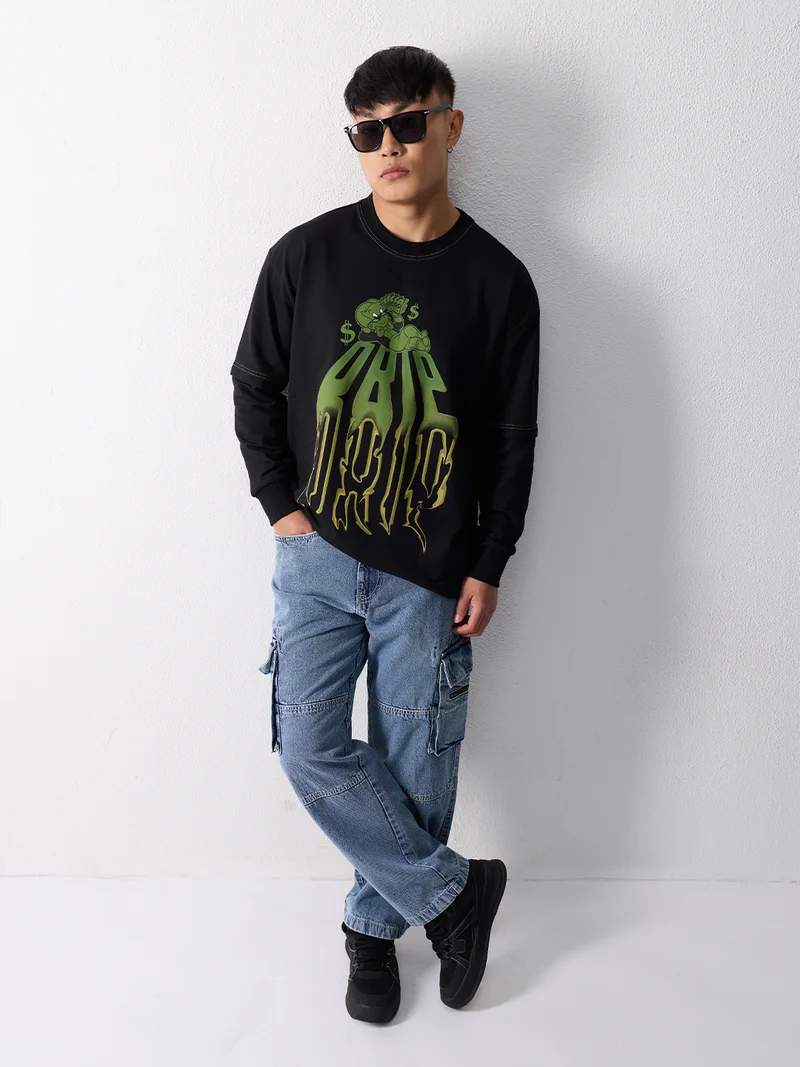 ذا سوليد ستور The Souled Store Men Richie Rich Drip Graphic Black Oversized T-Shirts