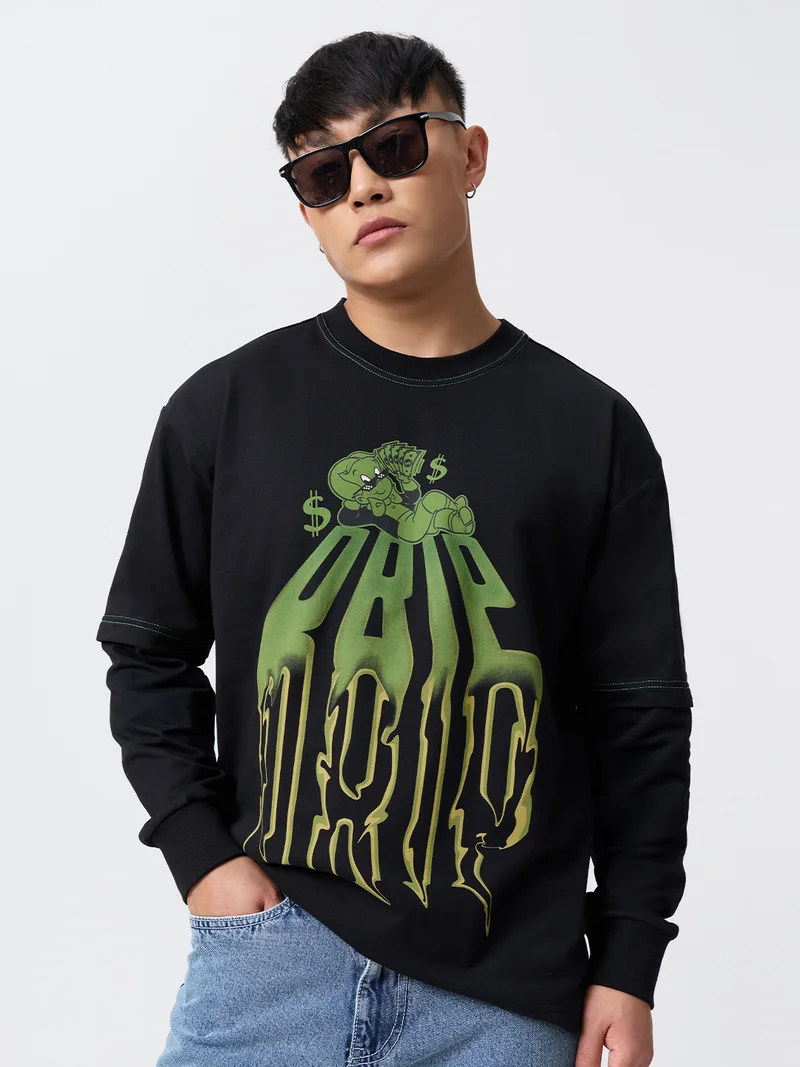 ذا سوليد ستور The Souled Store Men Richie Rich Drip Graphic Black Oversized T-Shirts