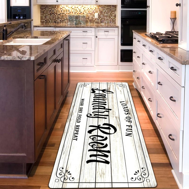 ZOKE Laundry Room Rug Non Slip Floor mats Farmhouse Large Laundry Rugs for Laundry Room Mat Washer and Dryer Carpet Laundry Runner Room Decor 20x47inch(White) - Image 4