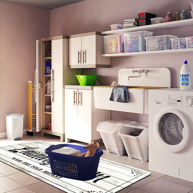 ZOKE Laundry Room Rug Non Slip Floor mats Farmhouse Large Laundry Rugs for Laundry Room Mat Washer and Dryer Carpet Laundry Runner Room Decor 20x47inch(White) - Image 2
