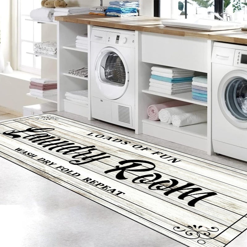 ZOKE Laundry Room Rug Non Slip Floor mats Farmhouse Large Laundry Rugs for Laundry Room Mat Washer and Dryer Carpet Laundry Runner Room Decor 20x47inch(White) - Image 1