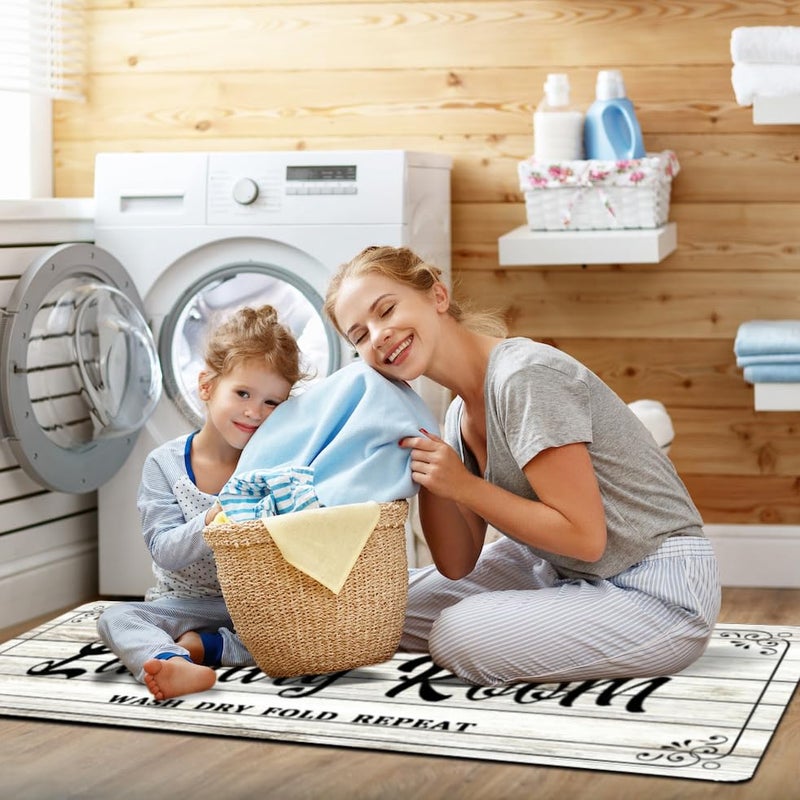 ZOKE Laundry Room Rug Non Slip Floor mats Farmhouse Large Laundry Rugs for Laundry Room Mat Washer and Dryer Carpet Laundry Runner Room Decor 20x47inch(White) - Image 3