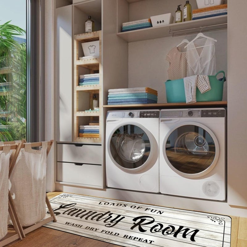 ZOKE Laundry Room Rug Non Slip Floor mats Farmhouse Large Laundry Rugs for Laundry Room Mat Washer and Dryer Carpet Laundry Runner Room Decor 20x47inch(White) - Image 5