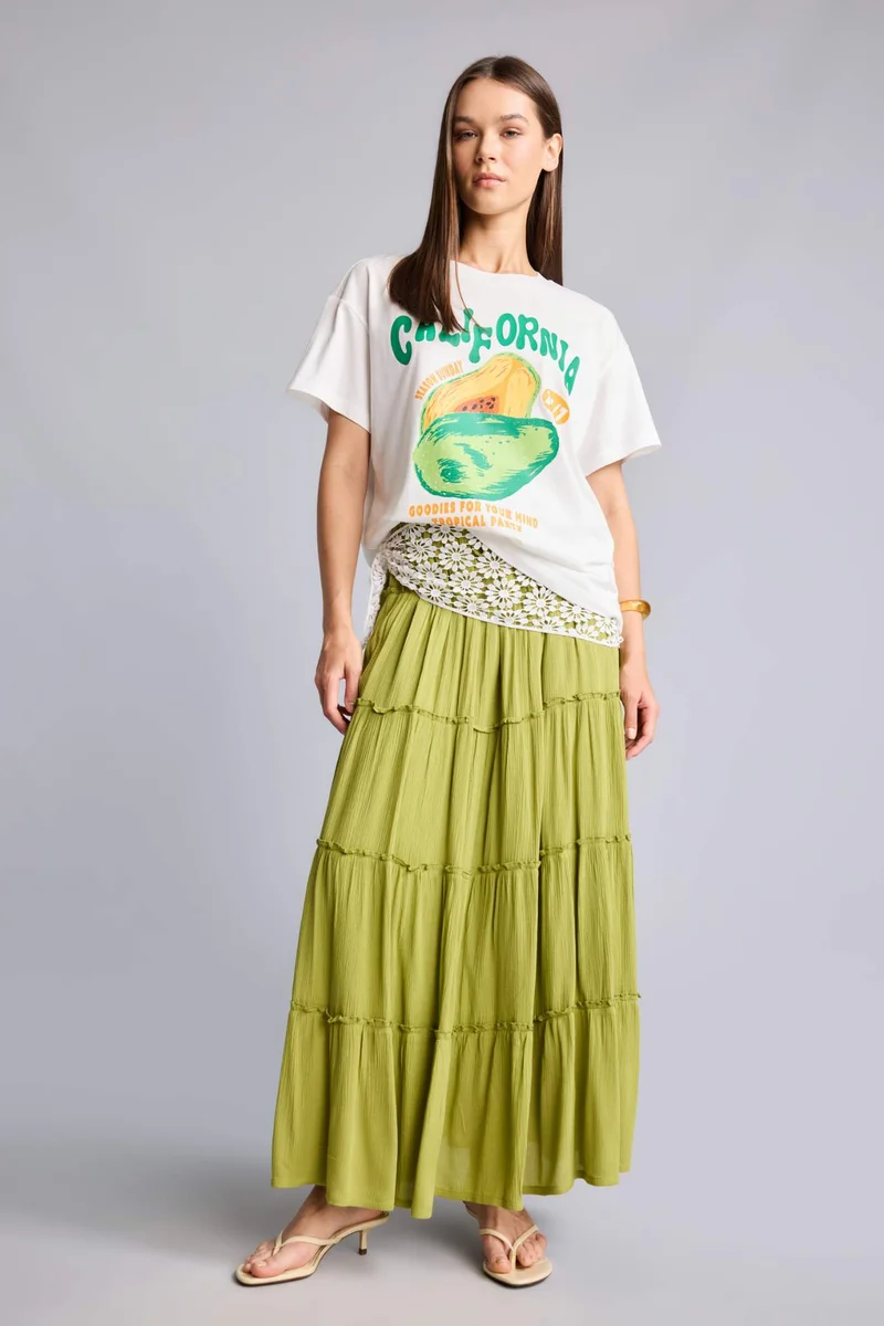 ديفاكتو Oversize Printed Short Sleeve White T-Shirt