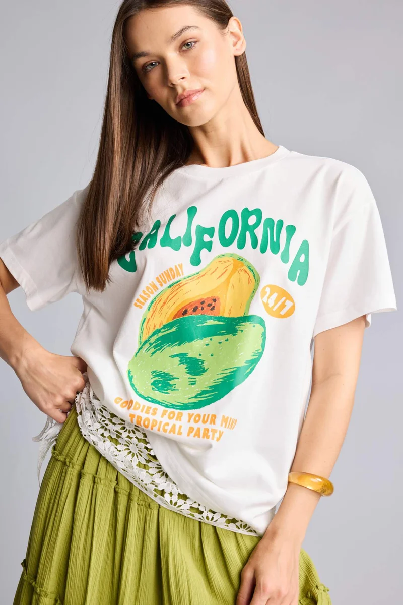 ديفاكتو Oversize Printed Short Sleeve White T-Shirt