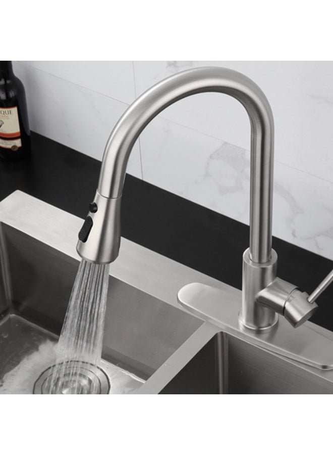 Kitchen Faucet with Deck Plate - Stainless Steel High Arc Pull-Down Sink Mixer with 3 Flow Modes, Swivel Spout, Hot & Cold Water Tap, Modern Heavy Duty Design - Image 3