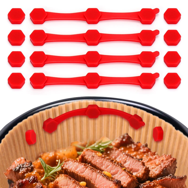 12PCS Air Fryer Magnets Silicone Buckle for Parchment Paper Liners HighTemp Resistant Air Fryer Accessories Prevent Burning Safely Lock Paper from Heating Element or Covering Food Red