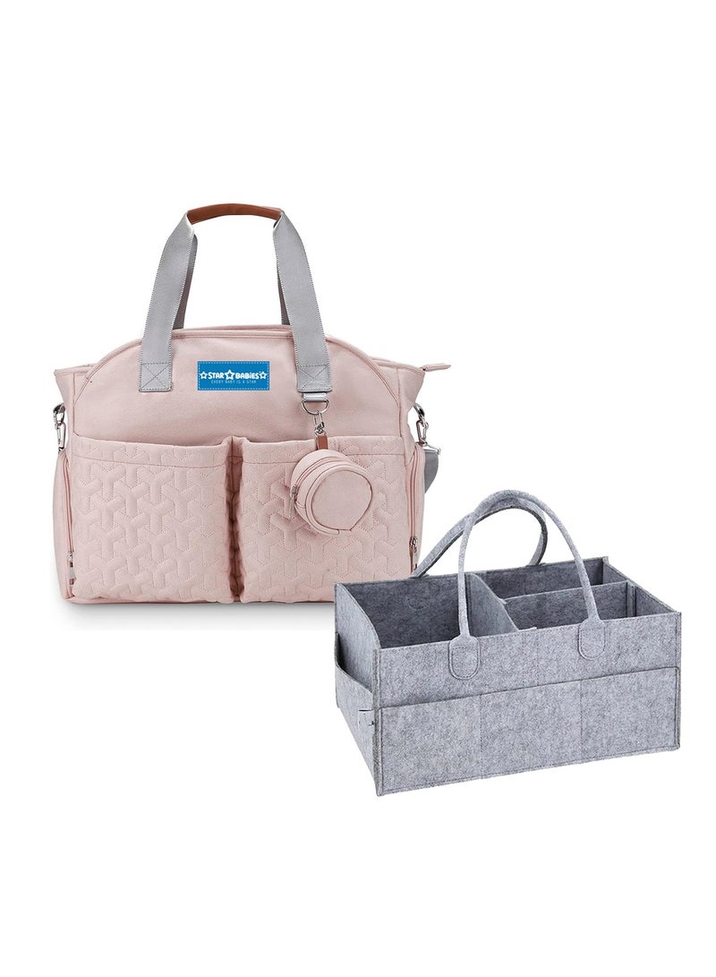STAR BABiES Star Babies Combo Pack of 2 (Diaper portable bag with pacifier bag large capacity with Portable Diaper caddy Organizer) - Pink  - Image 1