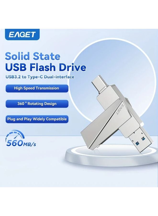 EagET SU60 256GB وحدة تخزين فلاش SSD من النوع C محرك أقراص إبهام ذو واجهة مزدوجة وسرعة 560 ميجابايت/ثانية - Image 2
