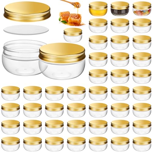 Suclain 50 Pcs 3 oz Mini Wide Mouth Plastic Mason Jars with Aluminum Lids Clear Small Canning Jars for Jelly Jams Spice Wedding Favors Shower Favors for Kitchen Storage - Image 1