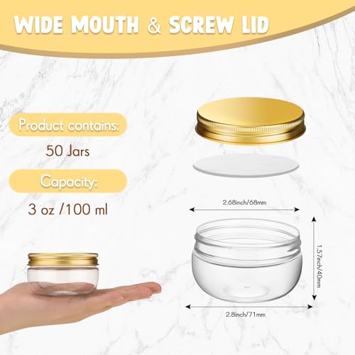 Suclain 50 Pcs 3 oz Mini Wide Mouth Plastic Mason Jars with Aluminum Lids Clear Small Canning Jars for Jelly Jams Spice Wedding Favors Shower Favors for Kitchen Storage - Image 3