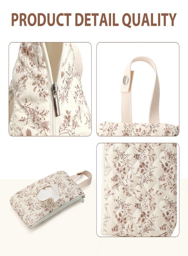MOASIOP Baby Wipes Dispenser, Portable Hanging Floral Wet Wipes Pouch, Refillable Quilted Wipe Holder with Lanyard for Diaper Bag, Stroller, Car, Home & Travel, Beige - Image 5