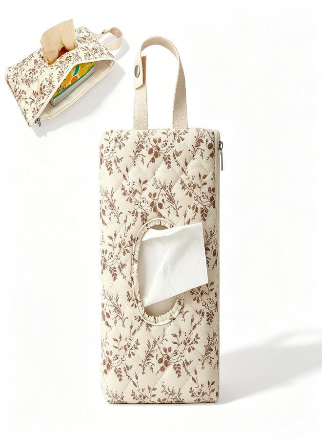 MOASIOP Baby Wipes Dispenser, Portable Hanging Floral Wet Wipes Pouch, Refillable Quilted Wipe Holder with Lanyard for Diaper Bag, Stroller, Car, Home & Travel, Beige - Image 1