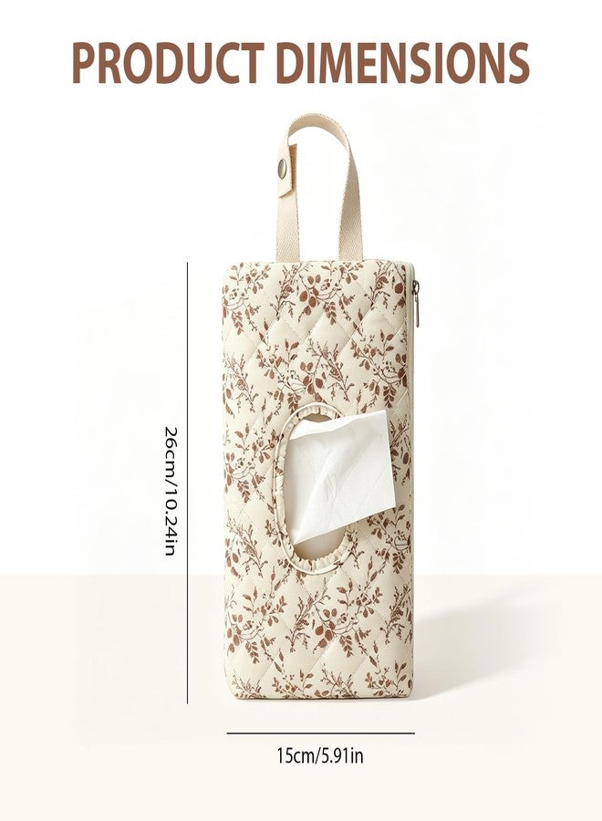 MOASIOP Baby Wipes Dispenser, Portable Hanging Floral Wet Wipes Pouch, Refillable Quilted Wipe Holder with Lanyard for Diaper Bag, Stroller, Car, Home & Travel, Beige - Image 2