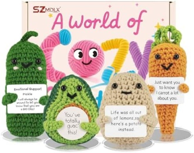 SZMDLX Handmade Crochet Animal Set of 3 - Knitted Rabbit, Chicken, and Bee Desk Decor with Stands - Emotional Support Gift for Teachers, Mom,  Friends - Image 3