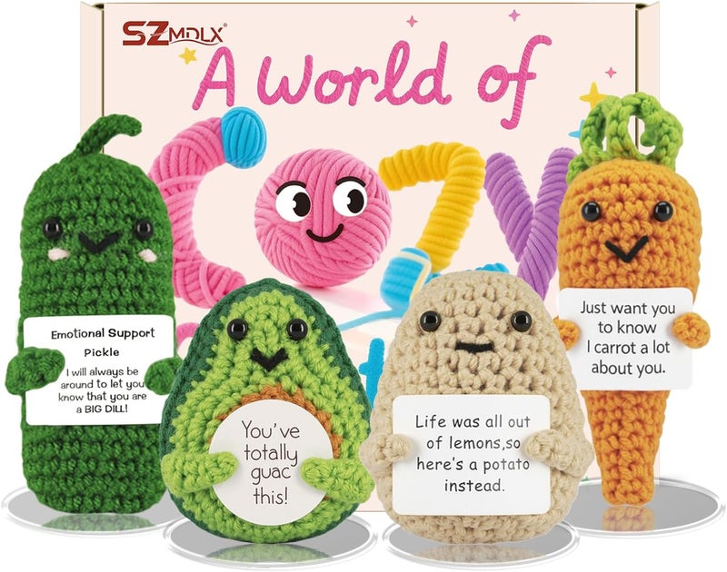 SZMDLX Handmade Crochet Animal Set of 3 - Knitted Rabbit, Chicken, and Bee Desk Decor with Stands - Emotional Support Gift for Teachers, Mom,  Friends - Image 2