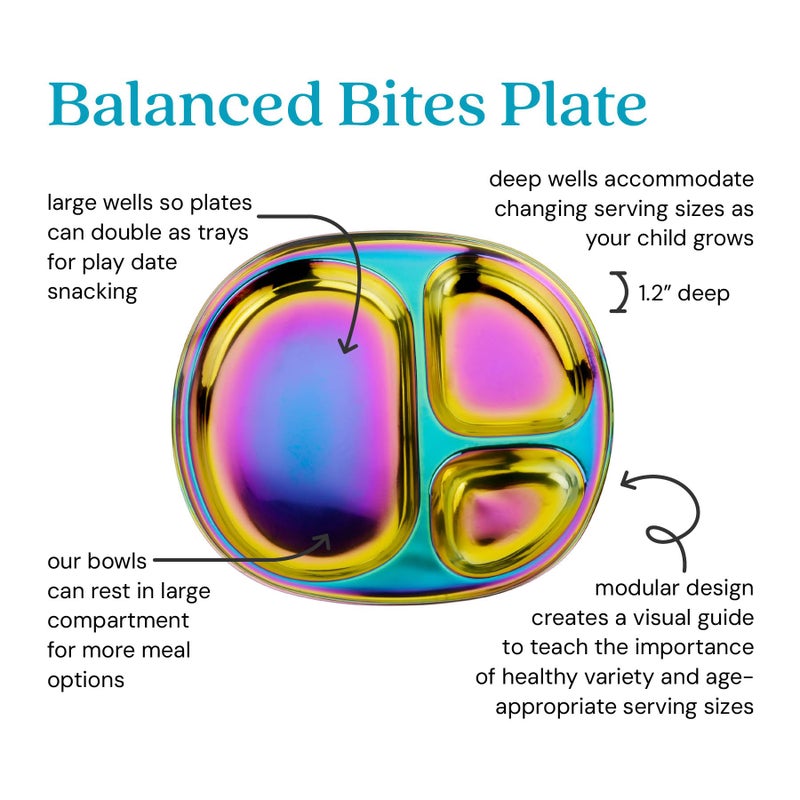 Ahimsa Stainless Steel Kids Plate, Pediatrician Designed Divided Toddler & Baby Plates, Non Toxic, Unbreakable & Dishwasher Safe, Rainbow - Image 2