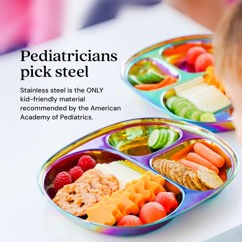 Ahimsa Stainless Steel Kids Plate, Pediatrician Designed Divided Toddler & Baby Plates, Non Toxic, Unbreakable & Dishwasher Safe, Rainbow - Image 3