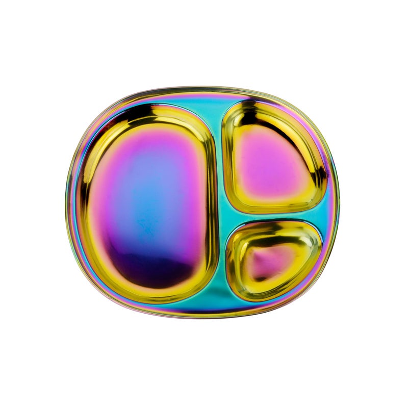 Ahimsa Stainless Steel Kids Plate, Pediatrician Designed Divided Toddler & Baby Plates, Non Toxic, Unbreakable & Dishwasher Safe, Rainbow - Image 1